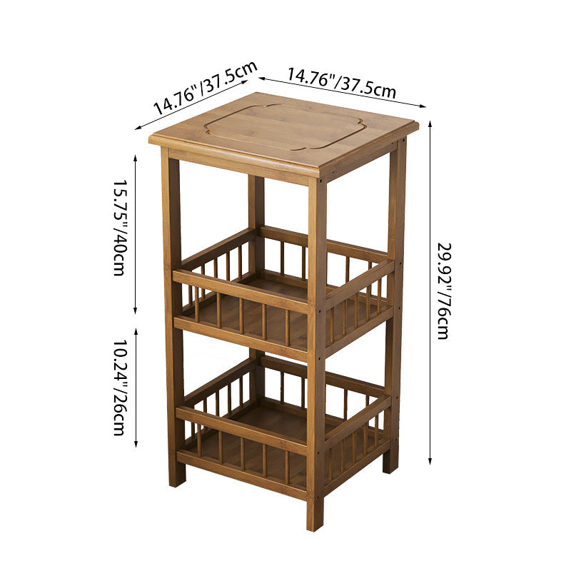 Traditional Chinese Square Rectangular MDF Nan Bamboo Nightstand 2/3-Tier For Bedroom
