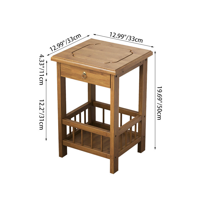 Traditional Chinese Square Rectangular MDF Nan Bamboo Nightstand 2/3-Tier For Bedroom