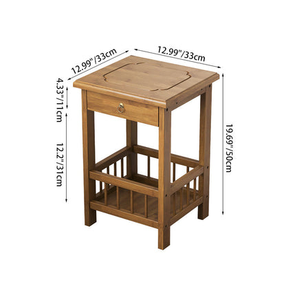 Traditional Chinese Square Rectangular MDF Nan Bamboo Nightstand 2/3-Tier For Bedroom