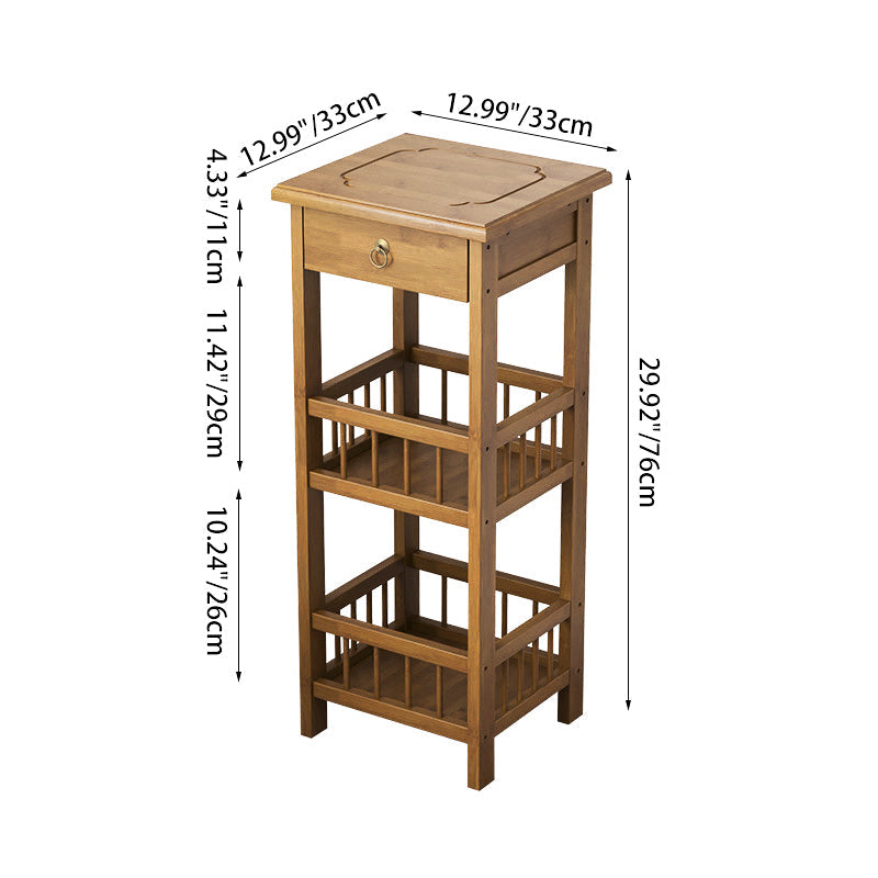 Traditional Chinese Square Rectangular MDF Nan Bamboo Nightstand 2/3-Tier For Bedroom