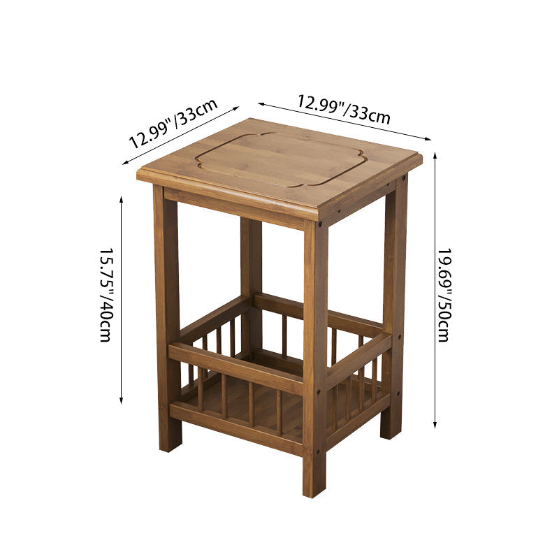Traditional Chinese Square Rectangular MDF Nan Bamboo Nightstand 2/3-Tier For Bedroom