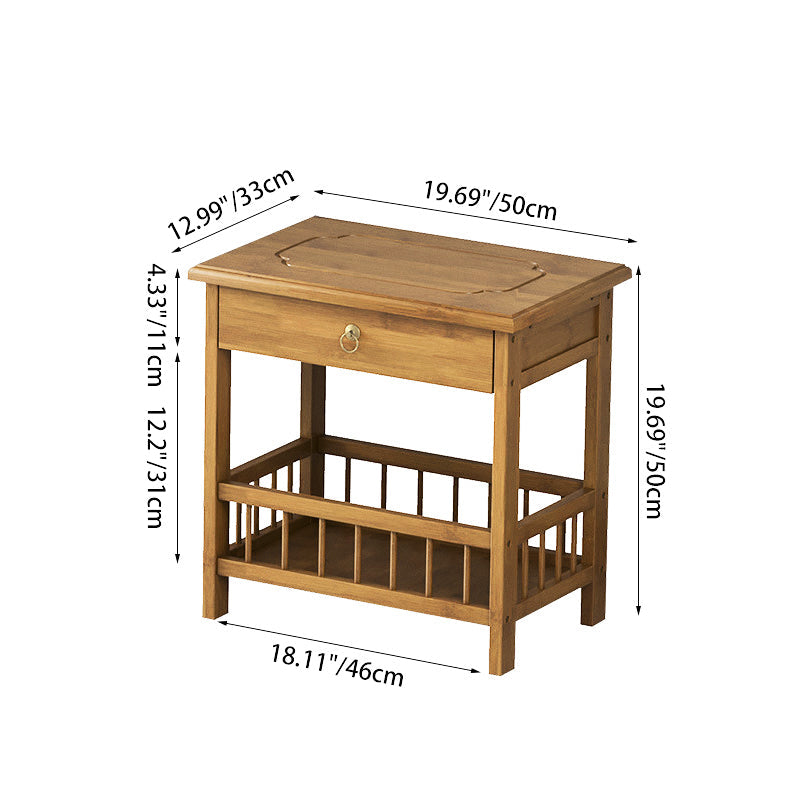 Traditional Chinese Square Rectangular MDF Nan Bamboo Nightstand 2/3-Tier For Bedroom