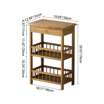 Traditional Chinese Square Rectangular MDF Nan Bamboo Nightstand 2/3-Tier For Bedroom