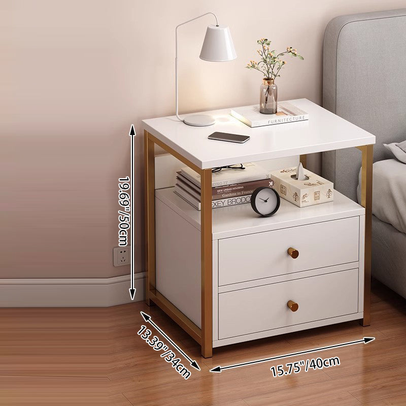 Modern Minimalist Square Rectangular MDF Steel Nightstand 2-Drawer For Bedroom