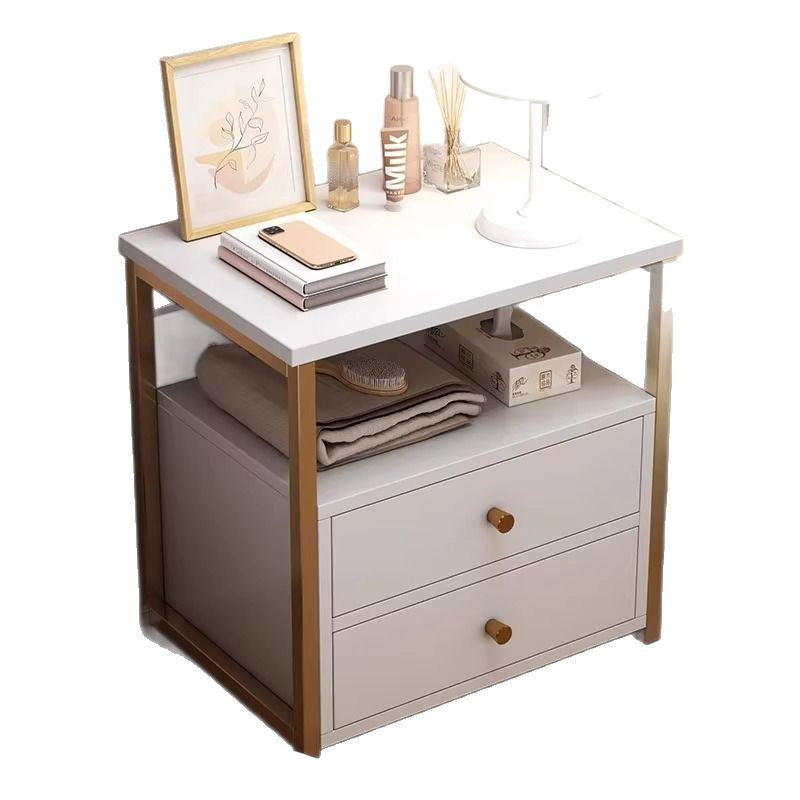 Modern Minimalist Square Rectangular MDF Steel Nightstand 2-Drawer For Bedroom