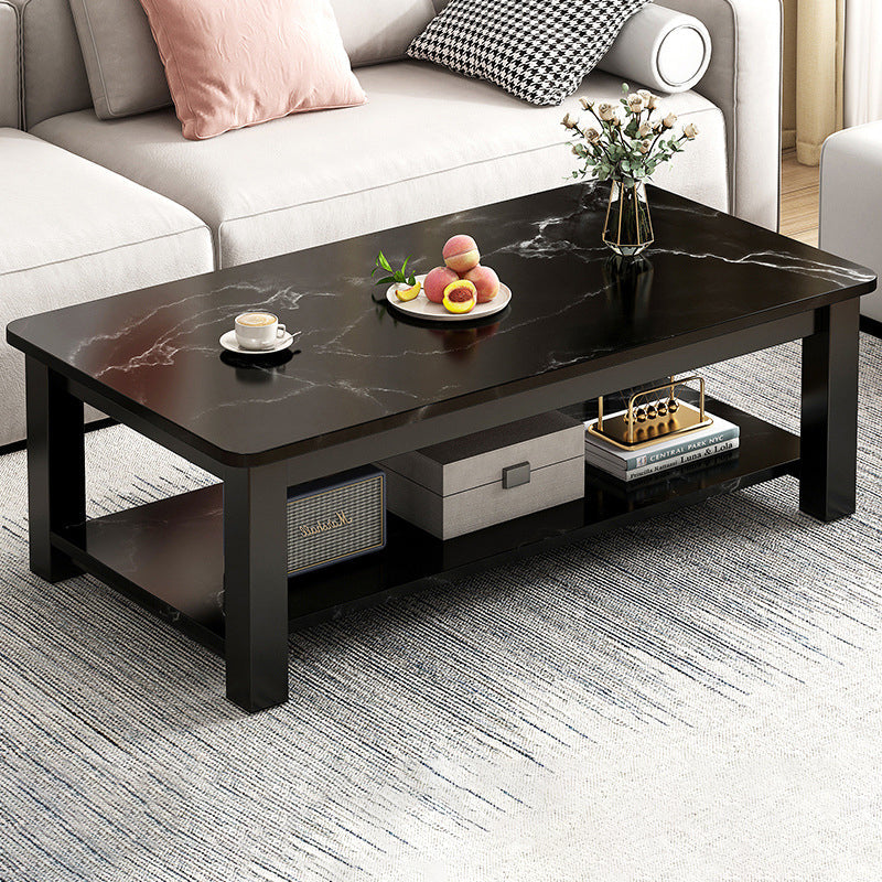 Modern Minimalist Rectangular MDF Steel Coffee Table 2-Tier For Living Room