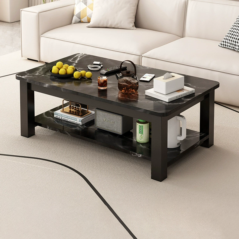 Modern Minimalist Rectangular MDF Steel Coffee Table 2-Tier For Living Room