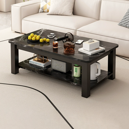 Modern Minimalist Rectangular MDF Steel Coffee Table 2-Tier For Living Room