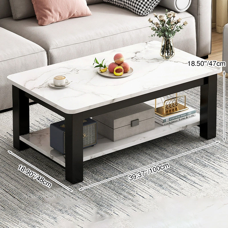 Modern Minimalist Rectangular MDF Steel Coffee Table 2-Tier For Living Room