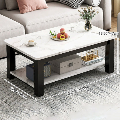 Modern Minimalist Rectangular MDF Steel Coffee Table 2-Tier For Living Room