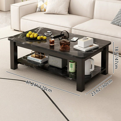 Modern Minimalist Rectangular MDF Steel Coffee Table 2-Tier For Living Room