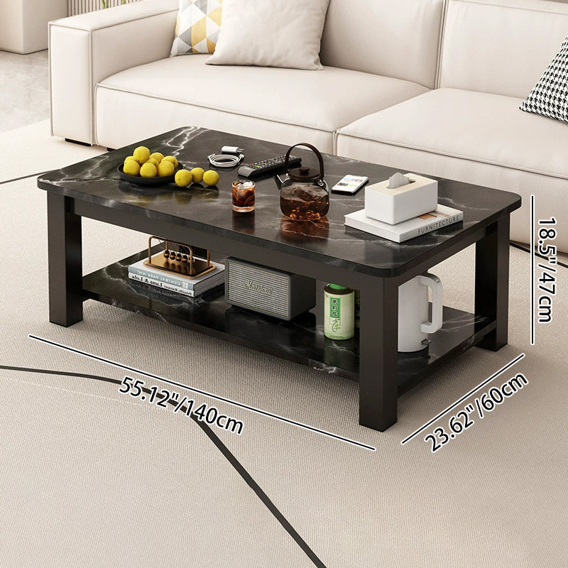 Modern Minimalist Rectangular MDF Steel Coffee Table 2-Tier For Living Room