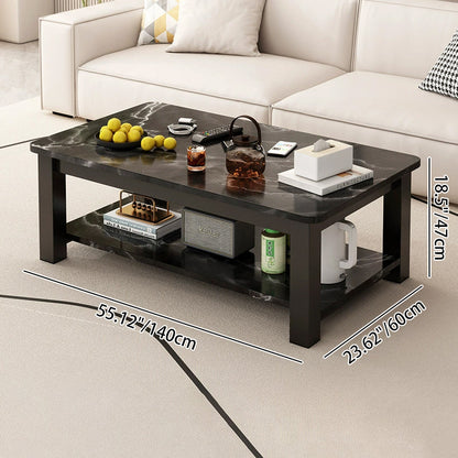 Modern Minimalist Rectangular MDF Steel Coffee Table 2-Tier For Living Room
