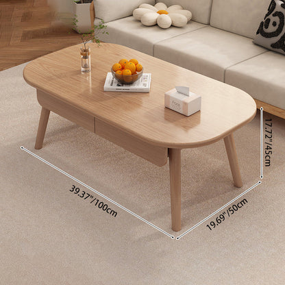 Modern Minimalist Rounded Rectangle Eco-Friendly Wood Panel Solid Wood Coffee Table 2-Drawer For Living Room