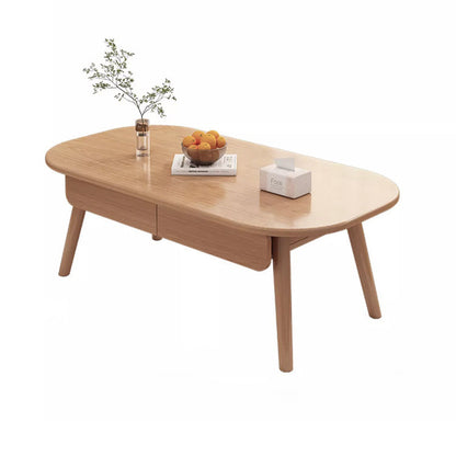 Modern Minimalist Rounded Rectangle Eco-Friendly Wood Panel Solid Wood Coffee Table 2-Drawer For Living Room