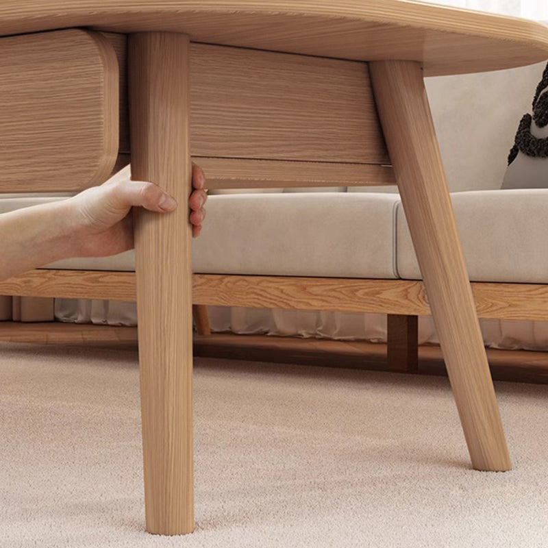 Modern Minimalist Rounded Rectangle Eco-Friendly Wood Panel Solid Wood Coffee Table 2-Drawer For Living Room