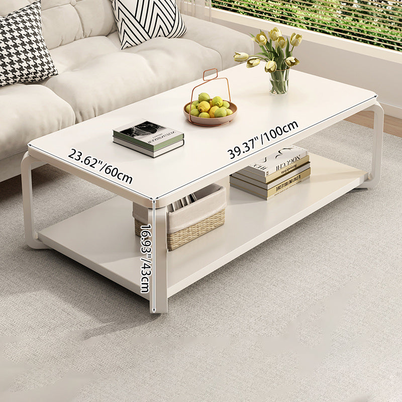 Modern Minimalist Rectangular MDF Steel Coffee Table 2-Tier For Living Room