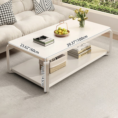 Modern Minimalist Rectangular MDF Steel Coffee Table 2-Tier For Living Room