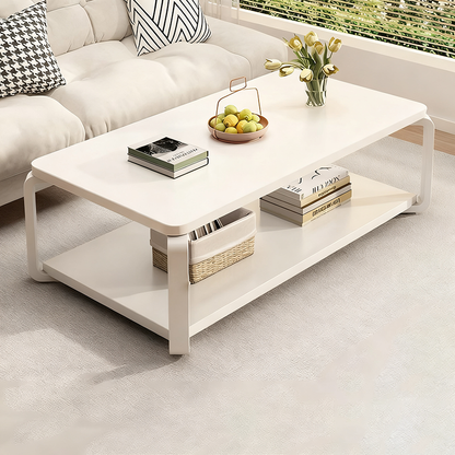Modern Minimalist Rectangular MDF Steel Coffee Table 2-Tier For Living Room