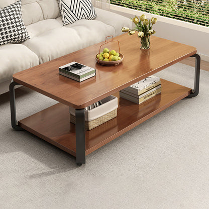 Modern Minimalist Rectangular MDF Steel Coffee Table 2-Tier For Living Room