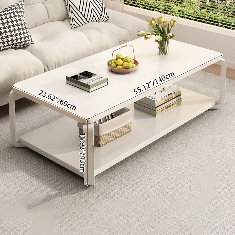 Modern Minimalist Rectangular MDF Steel Coffee Table 2-Tier For Living Room