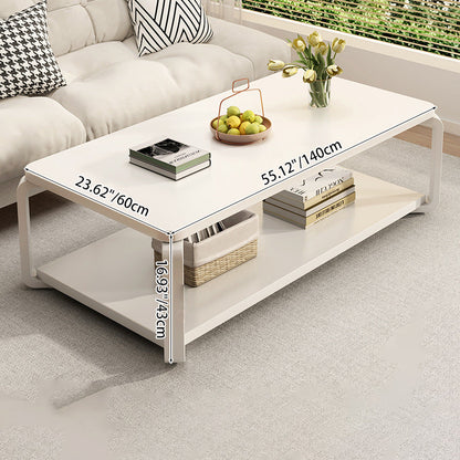 Modern Minimalist Rectangular MDF Steel Coffee Table 2-Tier For Living Room
