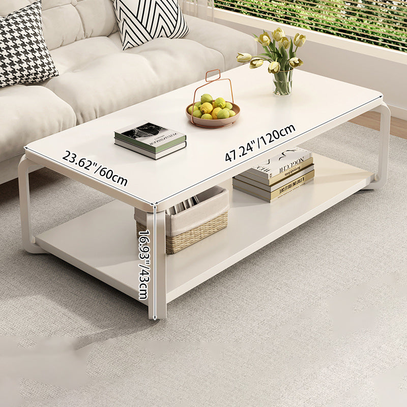 Modern Minimalist Rectangular MDF Steel Coffee Table 2-Tier For Living Room