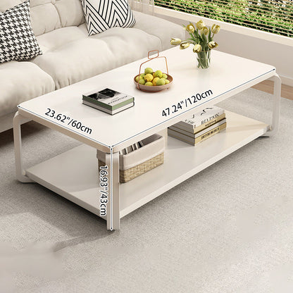 Modern Minimalist Rectangular MDF Steel Coffee Table 2-Tier For Living Room
