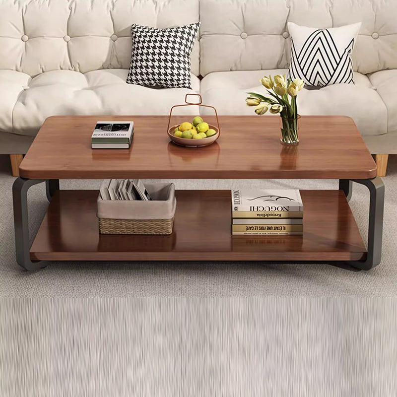 Modern Minimalist Rectangular MDF Steel Coffee Table 2-Tier For Living Room