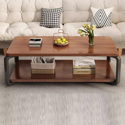 Modern Minimalist Rectangular MDF Steel Coffee Table 2-Tier For Living Room