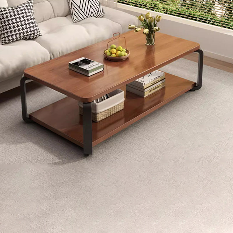 Modern Minimalist Rectangular MDF Steel Coffee Table 2-Tier For Living Room