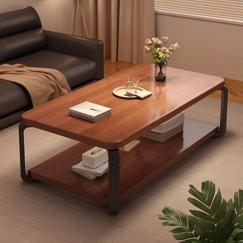 Modern Minimalist Rectangular MDF Steel Coffee Table 2-Tier For Living Room