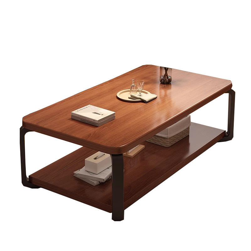 Modern Minimalist Rectangular MDF Steel Coffee Table 2-Tier For Living Room