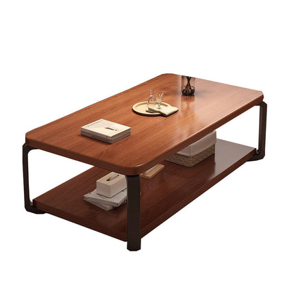Modern Minimalist Rectangular MDF Steel Coffee Table 2-Tier For Living Room