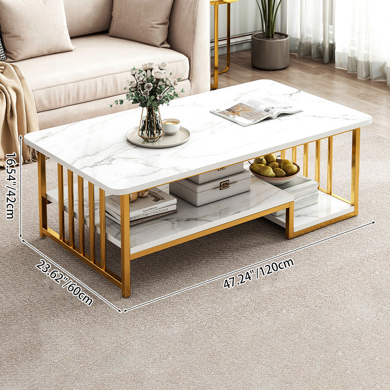 Modern Minimalist Rectangular MDF Iron Coffee Table 2/3-Tier For Living Room