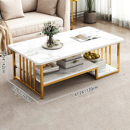Modern Minimalist Rectangular MDF Iron Coffee Table 2/3-Tier For Living Room