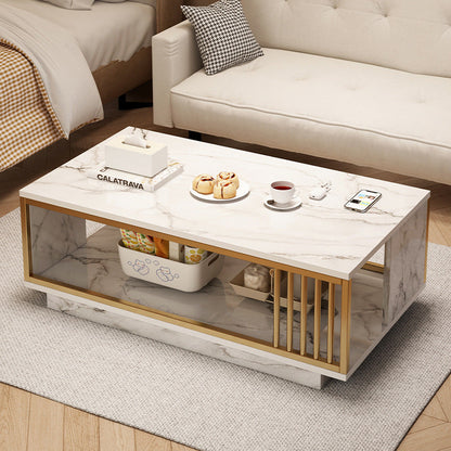 Modern Minimalist Rectangular MDF Iron Coffee Table 2/3-Tier For Living Room