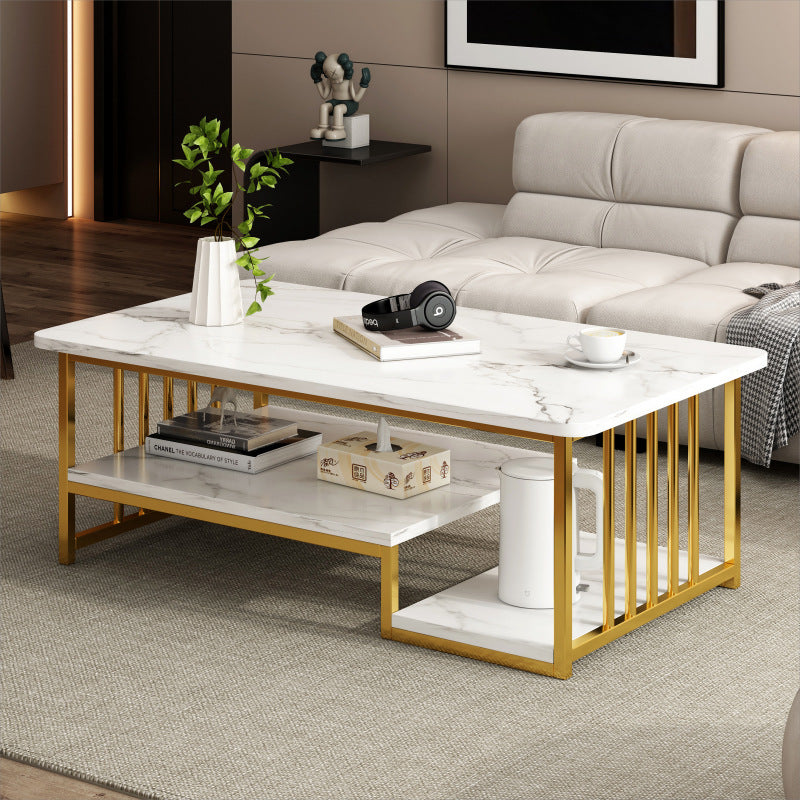 Modern Minimalist Rectangular MDF Iron Coffee Table 2/3-Tier For Living Room