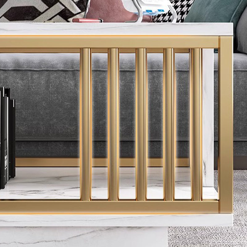 Modern Minimalist Rectangular MDF Iron Coffee Table 2/3-Tier For Living Room