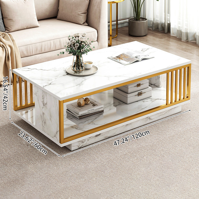 Modern Minimalist Rectangular MDF Iron Coffee Table 2/3-Tier For Living Room