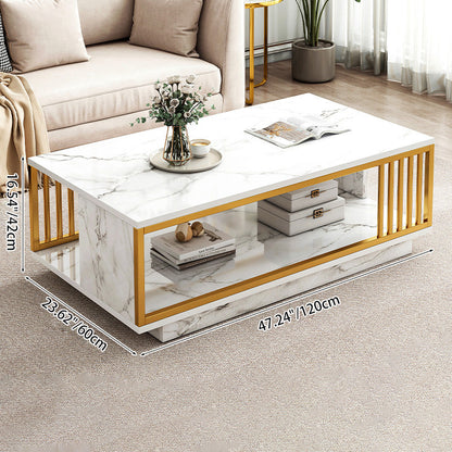 Modern Minimalist Rectangular MDF Iron Coffee Table 2/3-Tier For Living Room
