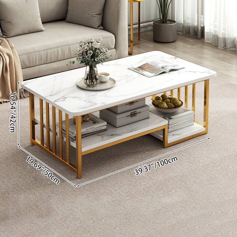 Modern Minimalist Rectangular MDF Iron Coffee Table 2/3-Tier For Living Room