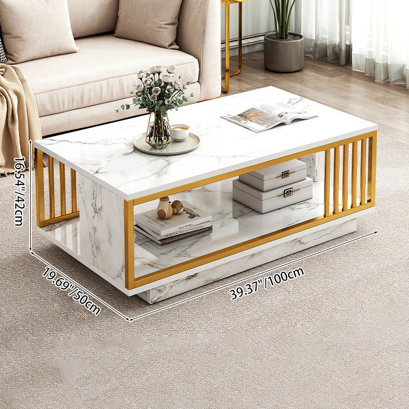Modern Minimalist Rectangular MDF Iron Coffee Table 2/3-Tier For Living Room