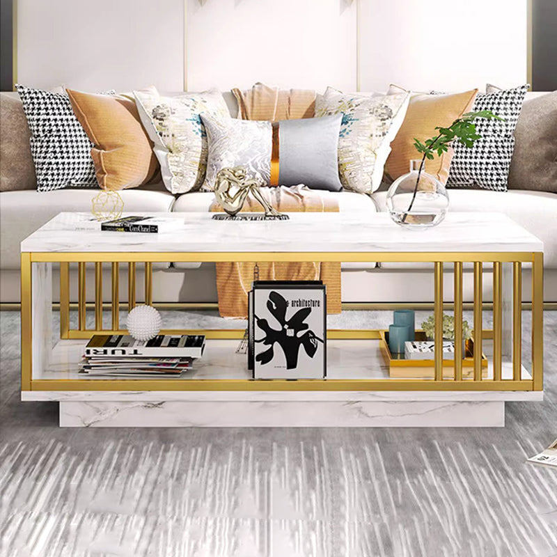 Modern Minimalist Rectangular MDF Iron Coffee Table 2/3-Tier For Living Room