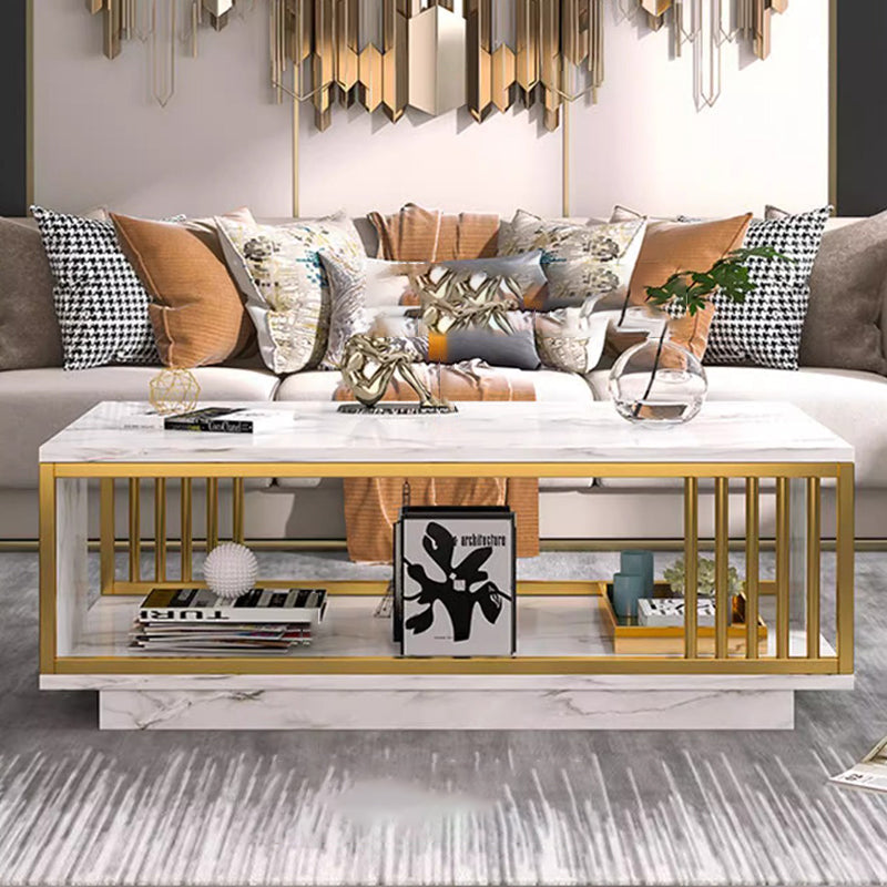 Modern Minimalist Rectangular MDF Iron Coffee Table 2/3-Tier For Living Room