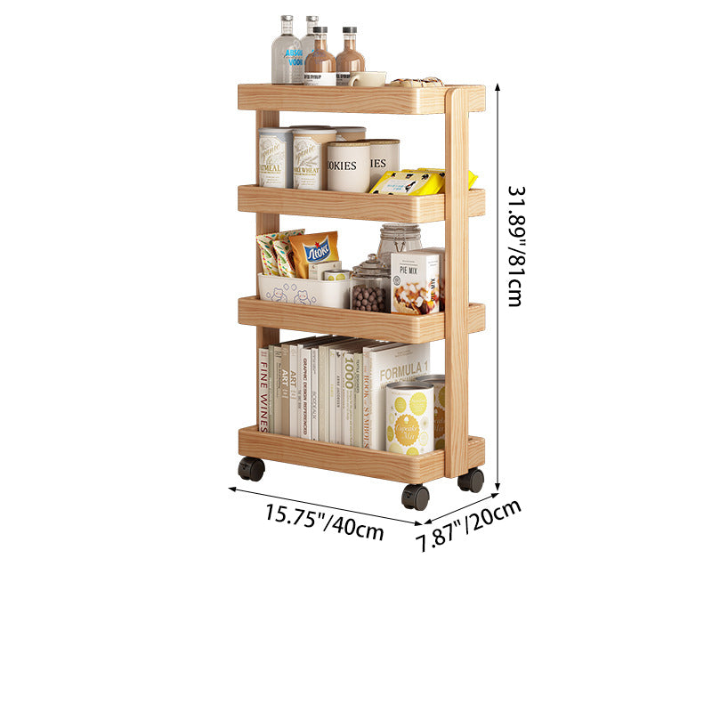 Modern Minimalist Rectangular Pine Wood Movable End Table 4-Tier For Living Room