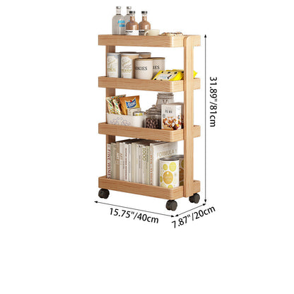 Modern Minimalist Rectangular Pine Wood Movable End Table 4-Tier For Living Room