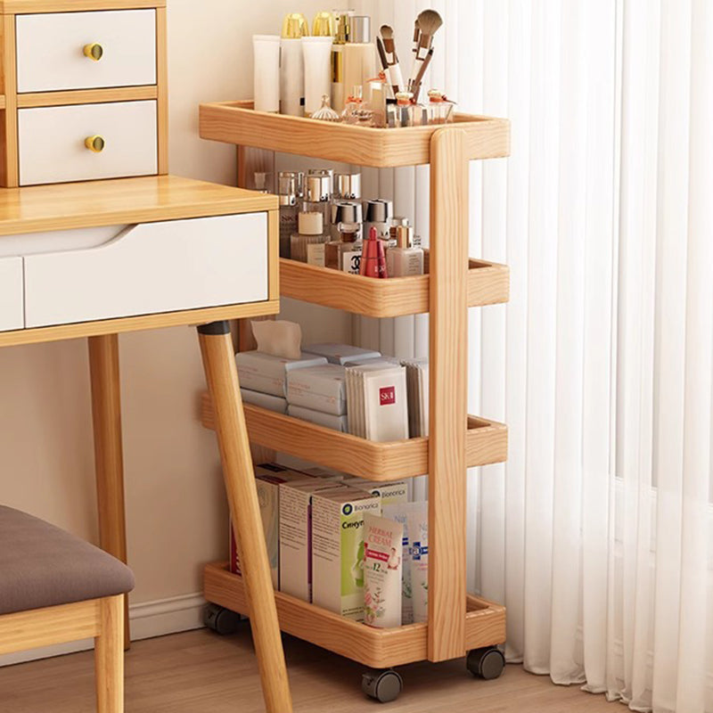 Modern Minimalist Rectangular Pine Wood Movable End Table 4-Tier For Living Room