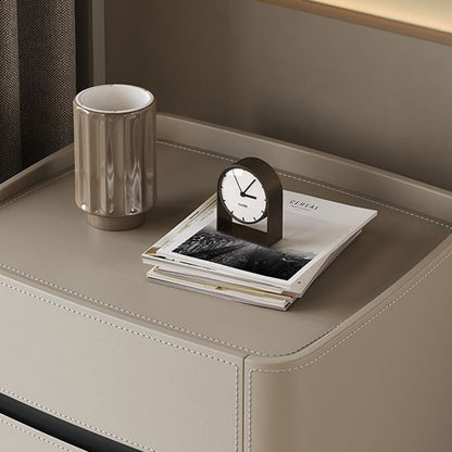 Modern Minimalist Square Rectangular Saddle Leather Solid Wood Solid Wood Plywood Nightstand 2-Drawer For Bedroom