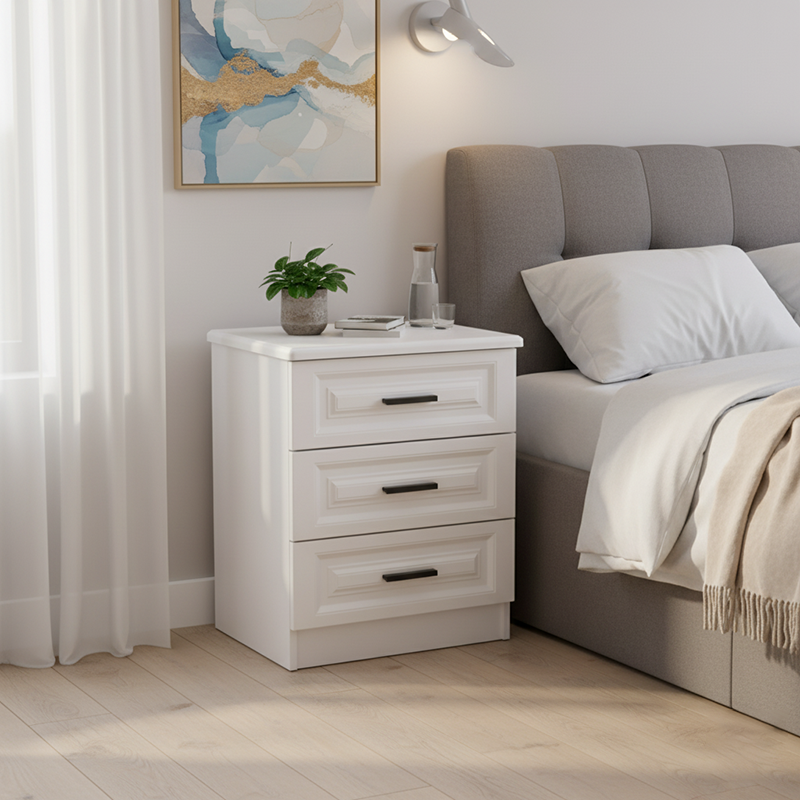 Contemporary Nordic Square Rectangular MDF Pine Wood Nightstand 2/3-Drawer For Bedroom